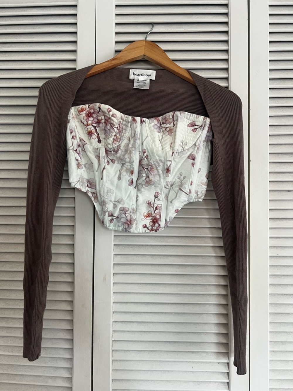 Bardot White Floral Corset Top with Brown Shrug